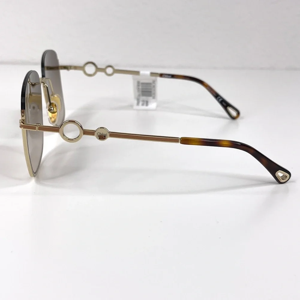 CHLOE CH0070SK Semi Rimless Square Sunglasses NEW Gold Frame Brown Lens